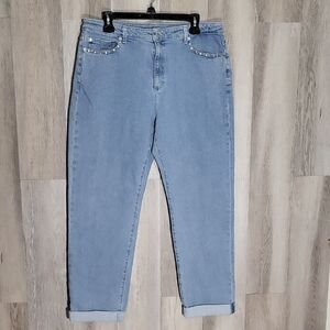 Michael‎ Kors Womens 12 Lightwash Jeans Straight Leg Ankle Cuffed Denim Casual